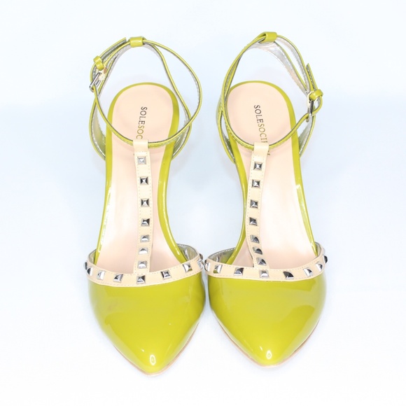 Sole Society Avocado Green Silver Studded Heels - Picture 4 of 8